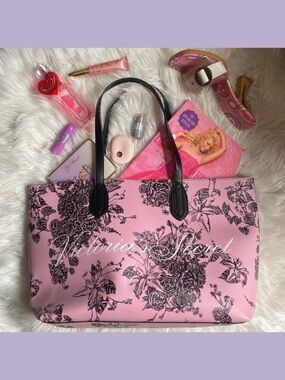 Victoria's Secret Limited Edition Baby Pink Black Floral Tote Bag Purse